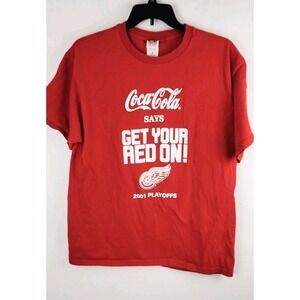Vtg‎ 2001 Detroit Red Wings Playoffs Coca Cola T-Shirt L "Get Your Red On"